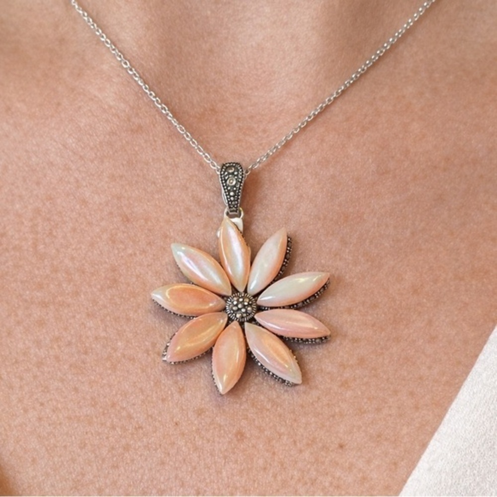 Vintage Mother of Pearl & Marcasite Flower Pendant Only